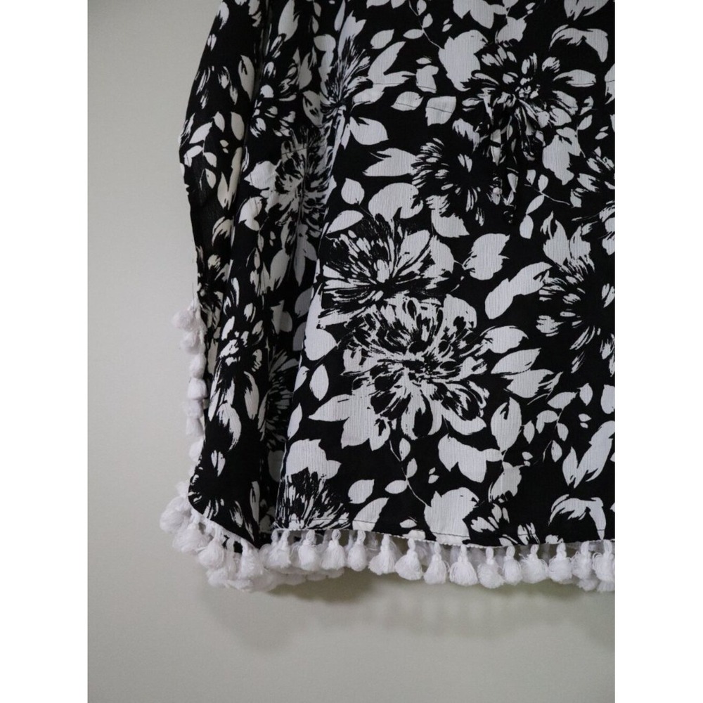 Boho Floral Beachwear Susan Graver Swim Cover Up M Black White Tassel Trim - Picture 4 of 7